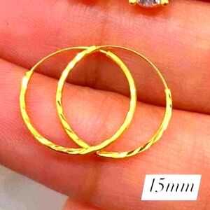 Pure Gold 18k Saudi Gold Pawnable Real Gold Earrings 15mm Lightweight Only